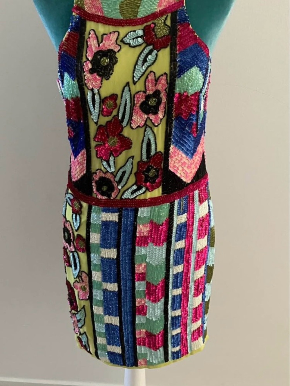 ASOS Multicolor Beaded Mini Dress - Yellow, Pink, Blue, Green